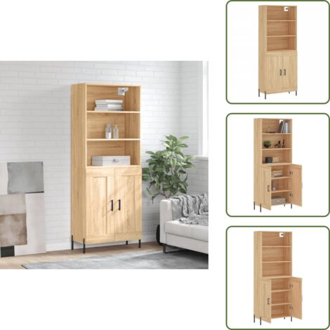 Credenza con ante - vidaXL Credenza Rovere Sonoma 69,5x34x180 cm in Legno Multistrato - Credenza con piedini in metallo