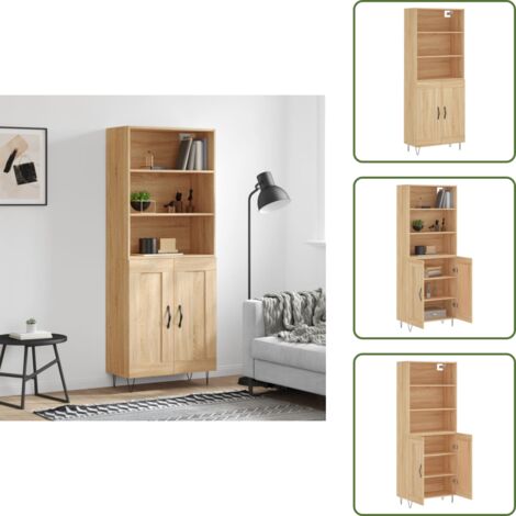 Credenza con ante - vidaXL Credenza Rovere Sonoma 69,5x34x180 cm in Legno Multistrato - Credenza con piedini in metallo