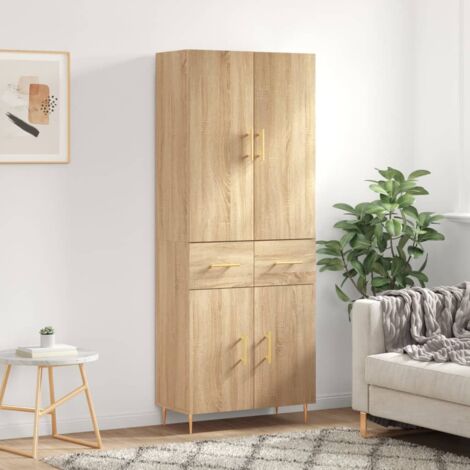 Credenza con ante - vidaXL Credenza Rovere Sonoma 69,5x34x180 cm in Legno Multistrato - Credenza con piedini in metallo