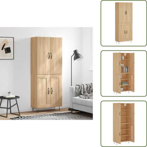 Credenza con ante - vidaXL Credenza Rovere Sonoma 69,5x34x180 cm in Legno Multistrato - Credenza con piedini in metallo