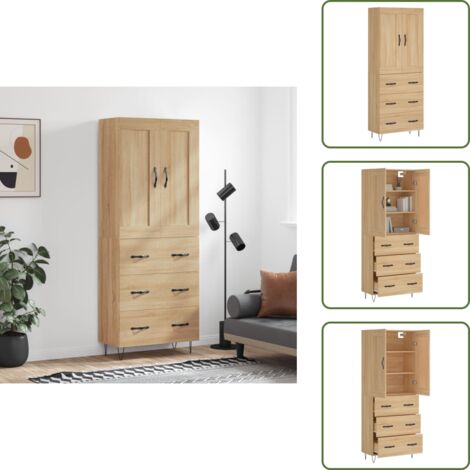 Credenza con ante - vidaXL Credenza Rovere Sonoma 69,5x34x180 cm in Legno Multistrato - Credenza con piedini in metallo