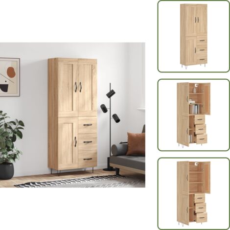 Credenza con ante - vidaXL Credenza Rovere Sonoma 69,5x34x180 cm in Legno Multistrato - Credenza con piedini in metallo