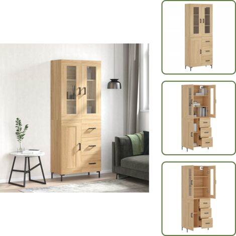 Credenza con ante - vidaXL Credenza Rovere Sonoma 69,5x34x180 cm in Legno Multistrato - Credenza con spazio portaoggetti