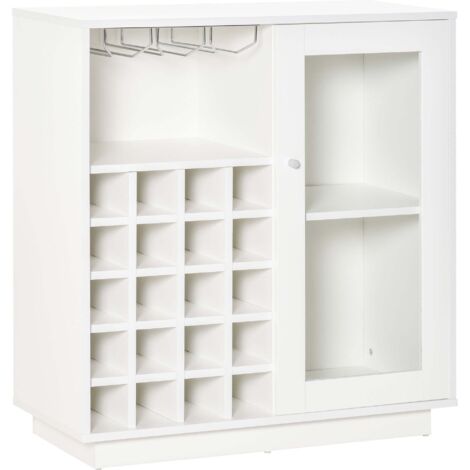 Credenza con Cantinetta 20 Bottiglie 80x36x85 cm con Porta Calici e Armadietto Bianco