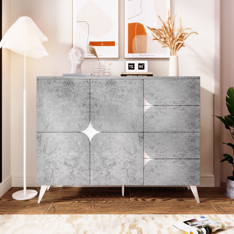 Credenza con cassetti, cassettiera con particolare forma a pannello, colori misti