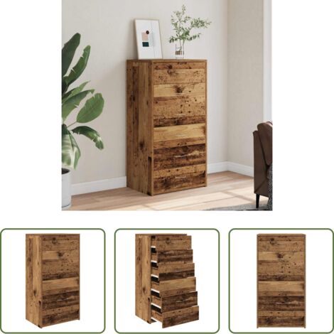 Credenza con cassetti -  Credenza con 6 Cassetti Legno Antico 50x34x96 cm in Truciolato