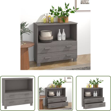 Credenza con cassetti - Credenza HAMAR Grigio Chiaro 85x35x80 cm Legno Massello di Pino