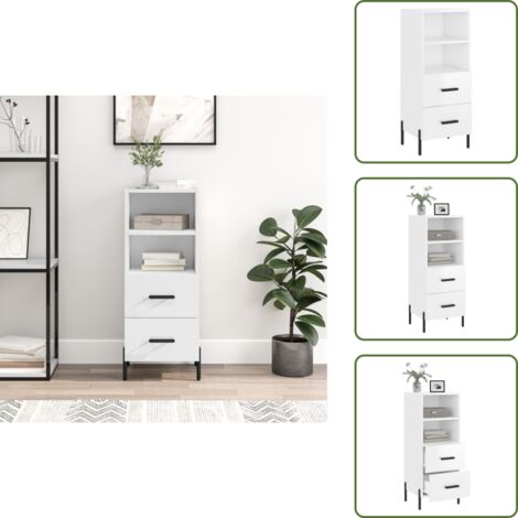 Credenza con cassetti - vidaXL Credenza Bianco Lucido 34,5x34x90 cm in Legno Multistrato - Credenza con scomparti