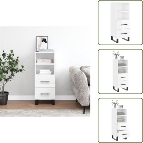 Credenza con cassetti - vidaXL Credenza Bianco Lucido 34,5x34x90 cm in Legno Multistrato - Credenza con scomparti