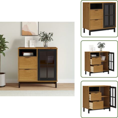 Credenza con cassetti - vidaXL Credenza con Anta in Vetro FLAM 80x40x80 cm Massello di Pino - Credenza con vano a giorno