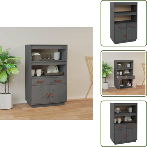 Credenza con cassetti - vidaXL Credenza Grigia 67x40x108,5 cm in Legno Massello di Pino - Credenza con ripiani