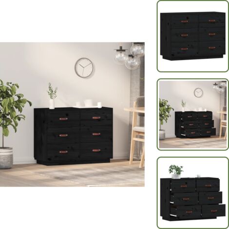 Credenza con cassetti - vidaXL Credenza Nera 100x40x75 cm in Legno Massello di Pino - Credenza con piano