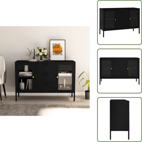 Credenza con cassetti - vidaXL Credenza Nera 105x35x70 cm in Acciaio e Vetro Temperato - Credenza per casa