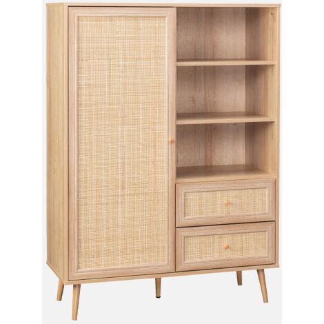 Credenza con decoro in canna e legno, 101.5cm