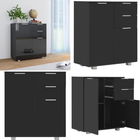 Credenza con Finitura Lucida Nera 71x35x80 cm in Truciolato - Credenza in truciolato - Credenza nera