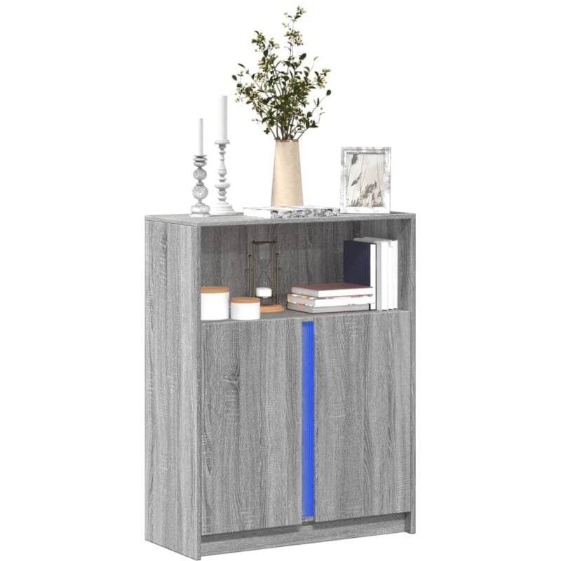 Credenza con led Grigio Sonoma 77x34x100cm in Legno Multistrato