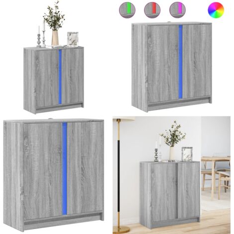 Credenza con LED Grigio Sonoma 77x34x85 cm in Legno Multistrato - Credenza moderna - Credenza in legno multistrato