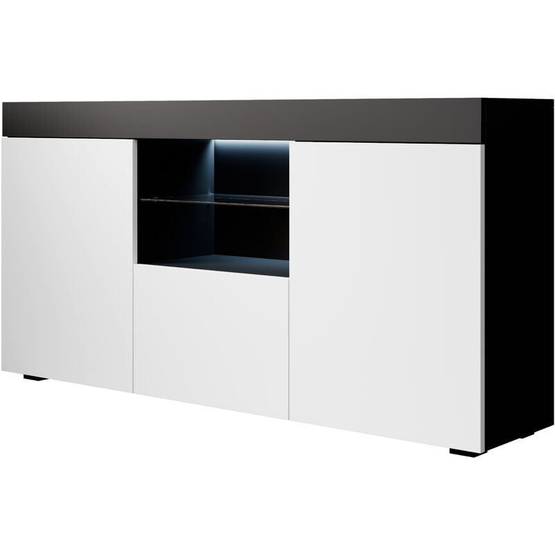 Lettiemobili - Credenza con led Madia Moderna Mobile soggiorno Sala da Pranzo 135x73x34cm Modello Sefora Nero e Bianco Finitura Opaca