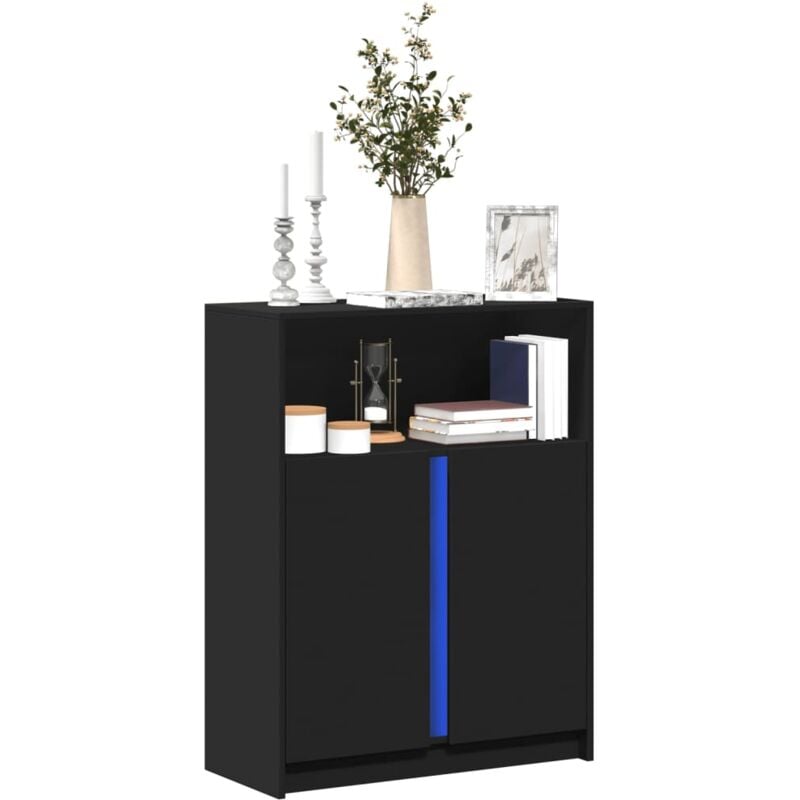 Credenza con LED Nera 77x34x100 cm in Legno Multistrato