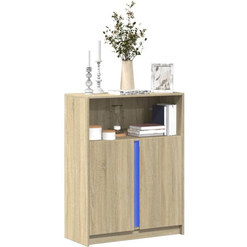 Credenza con led Rovere Sonoma 77x34x100cm in Legno Multistrato