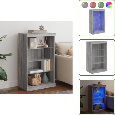 Credenza con luce LED - vidaXL Credenza con Luci LED Grigio Sonoma 60,5x37x100 cm - Credenza con luce regolabile
