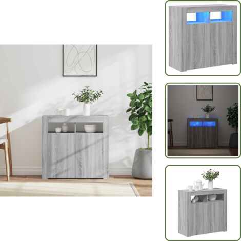 Credenza con luce LED - vidaXL Credenza con Luci LED Grigio Sonoma 80x35x75 cm - Armadio LED
