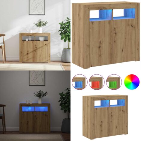 Credenza con Luci LED Artigianale 80x35x75 cm in Truciolato - Armadietto con luci RGB - Credenza in truciolato