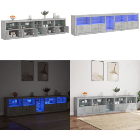 Credenza con Luci LED Grigio Cemento 283x37x67 cm - Credenza moderna - Luci RGB