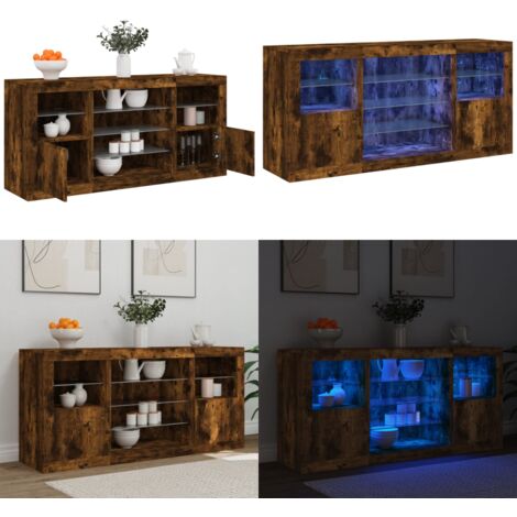 Credenza con Luci LED Rovere Fumo 142,5x37x67 cm - Credenza moderna - Luci RGB