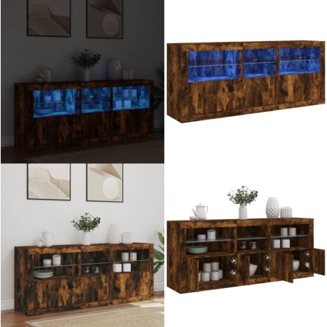 Credenza con Luci LED Rovere Fumo 162x37x67 cm - Credenza moderna - Luci LED RGB