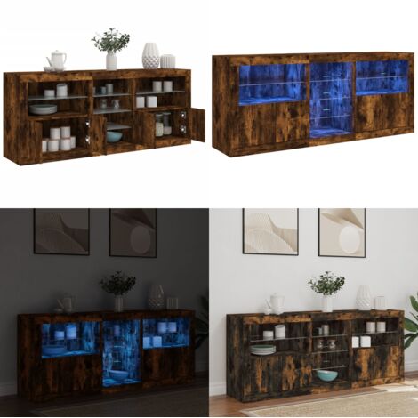 Credenza con Luci LED Rovere Fumo 162x37x67 cm - Credenza moderna - Luci LED RGB
