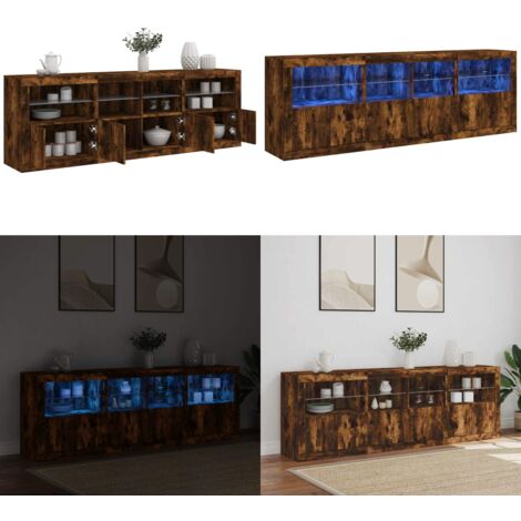 Credenza con Luci LED Rovere Fumo 202x37x67 cm - Credenza moderna - Luci LED RGB