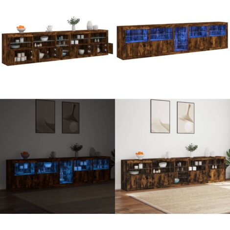 Credenza con Luci LED Rovere Fumo 283x37x67 cm - Credenza moderna - Luci RGB