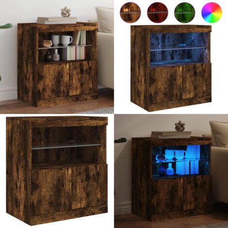 Credenza con Luci LED Rovere Fumo 60x37x67 cm - Credenza moderna - Luci LED RGB