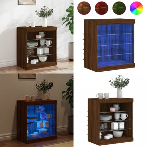 Credenza con Luci LED Rovere Marrone 60,5x37x67 cm - Credenza moderna - Luci LED RGB