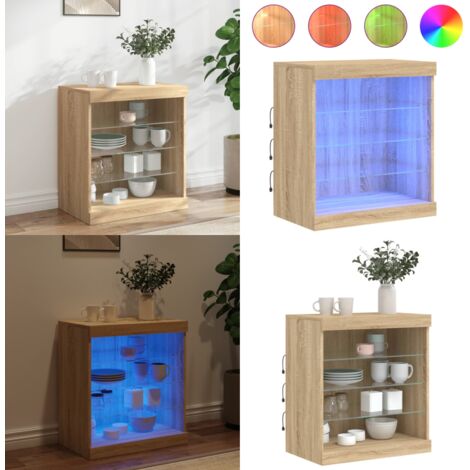 Credenza con Luci LED Rovere Sonoma 60,5x37x67 cm - Credenza moderna - Luci LED RGB