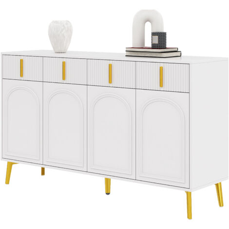 Credenza con maniglie e gambe dorate, 4 ante, 4 cassetti, con laminato sfoderabile, adatta per soggiorno e sala da pranzo, 14037,882 cm,