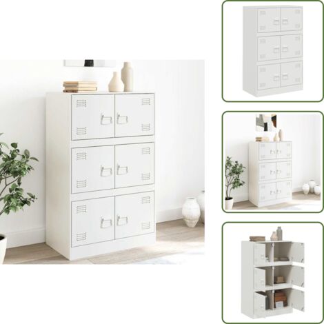 Credenza con maniglie - vidaXL Credenza Bianca 67x39x107 cm in Acciaio - Credenza per casa