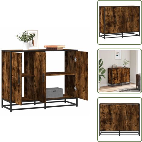 Credenza con maniglie - vidaXL Credenza Rovere Fumo 94x35x76 cm in Legno Multistrato - Credenza per casa