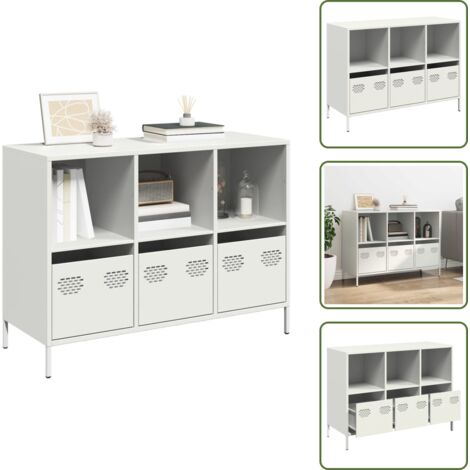 Credenza con mensole - vidaXL Credenza Bianca 101,5x39x73,5 cm in Acciaio Laminato a Freddo - Credenza per soggiorno
