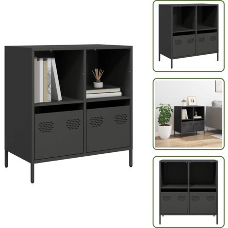Credenza con mensole - vidaXL Credenza Nera 68x39x73,5 cm in Acciaio Laminato a Freddo - Credenza per soggiorno