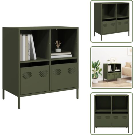 Credenza con mensole - vidaXL Credenza Verde Oliva 68x39x73,5 cm in Acciaio Laminato a Freddo - Credenza per soggiorno