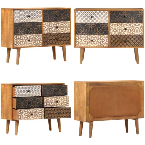 Credenza con Motivo Stampato 90x30x70 cm in Massello di Mango - Credenza con cassetti - Credenza stampata