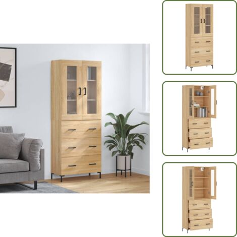 Credenza con piano superiore - vidaXL Credenza Rovere Sonoma 69,5x34x180 cm in Legno Multistrato - Credenza con spazio portaoggetti