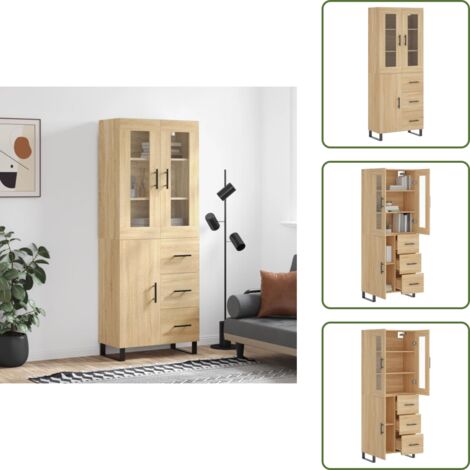 Credenza con piano superiore - vidaXL Credenza Rovere Sonoma 69,5x34x180 cm in Legno Multistrato - Credenza con spazio portaoggetti