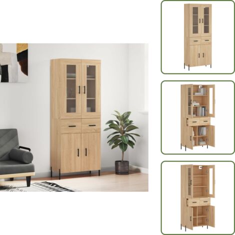 Credenza con piano superiore - vidaXL Credenza Rovere Sonoma 69,5x34x180 cm in Legno Multistrato - Credenza con spazio portaoggetti