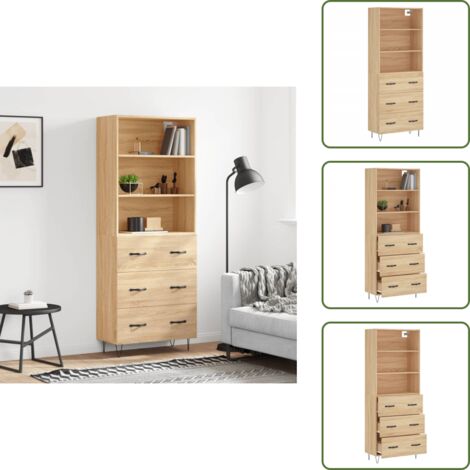 Credenza con piano superiore - vidaXL Credenza Rovere Sonoma 69,5x34x180 cm in Legno Multistrato - Credenza con spazio portaoggetti