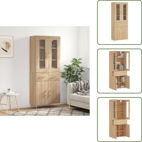 Credenza con piano superiore - vidaXL Credenza Rovere Sonoma 69,5x34x180 cm in Legno Multistrato - Credenza con spazio portaoggetti