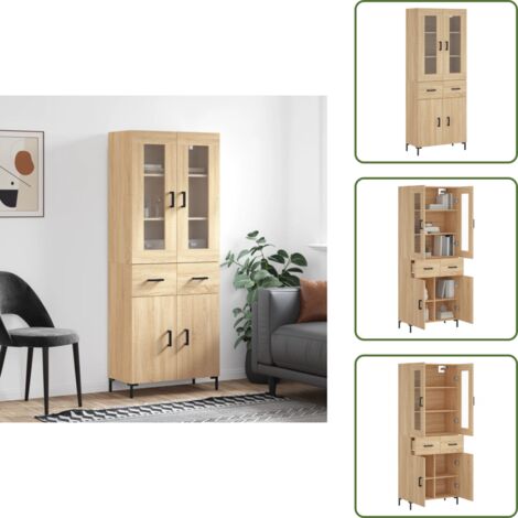 Credenza con piano superiore - vidaXL Credenza Rovere Sonoma 69,5x34x180 cm in Legno Multistrato - Credenza con spazio portaoggetti