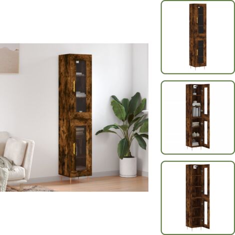 Credenza con piedini in ferro - vidaXL Credenza Rovere Fumo 34,5x34x180 cm in Legno Multistrato - Credenza con ante